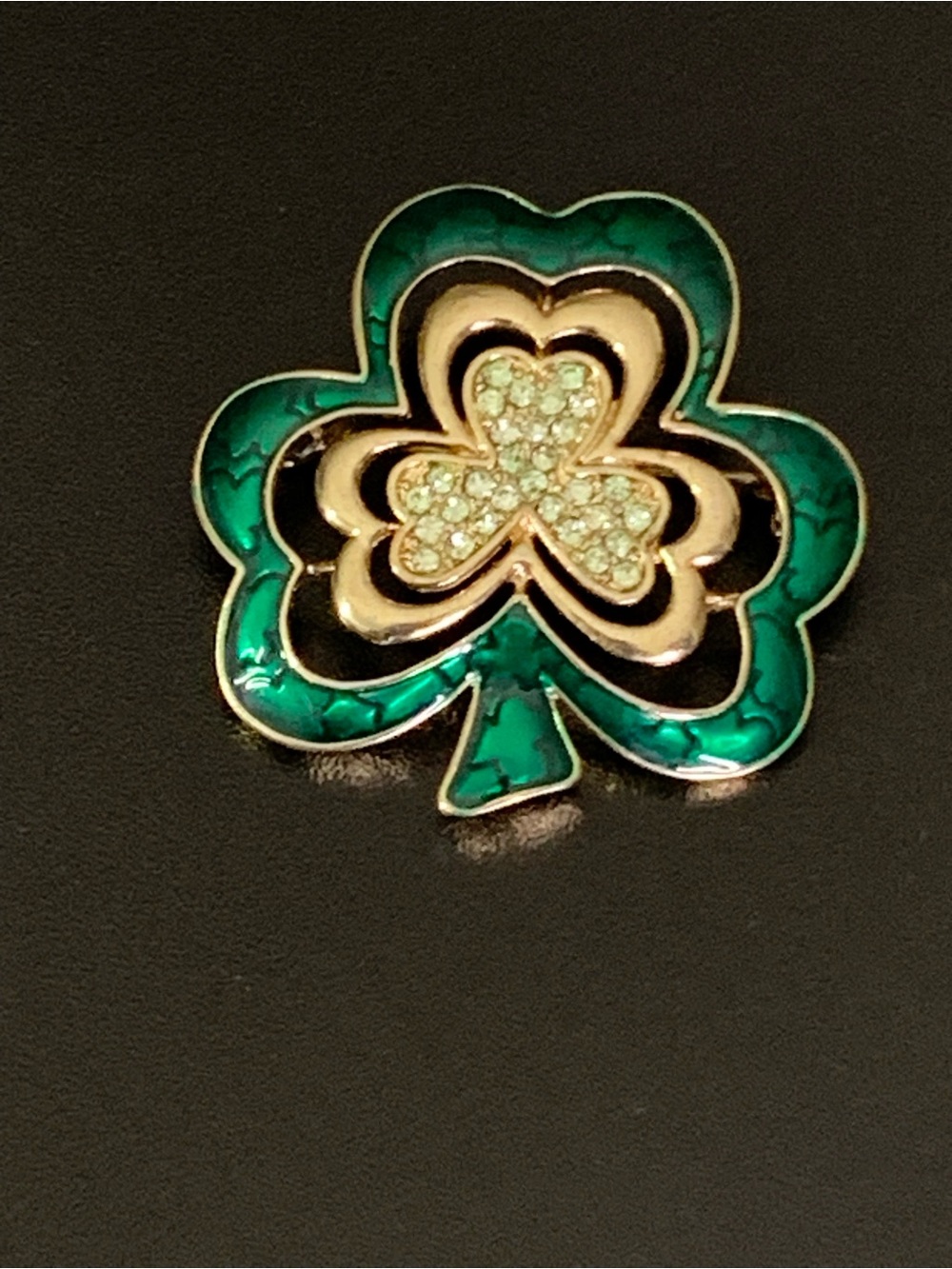 Authentic Napier Layered Shamrock With Sparkling Green Crystal Rhinestones Brooc - Picture 5 of 8